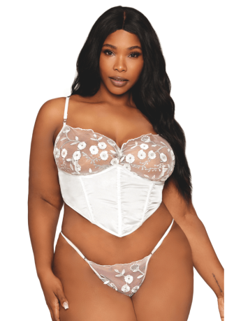 Bustier blanc avec armatures grande taille, en satin et dentelle florale - DG13262XWHT